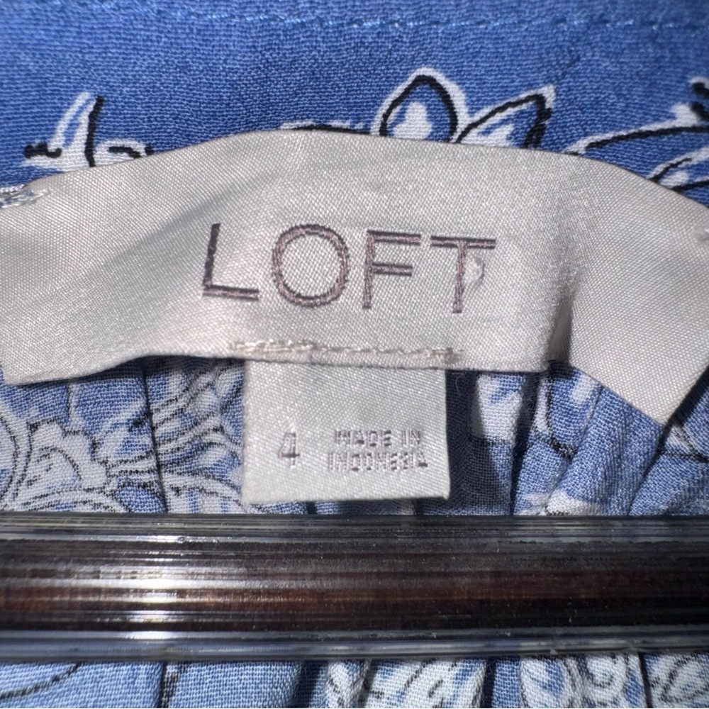 LOFT Blue Floral Midi Dress Sz 4 Boho Long Sleeve Button Front Lightweight Flowy - Picture 7 of 7
